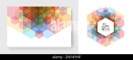 Cover design template. Abstract geometrical background. Transparent pattern of 3d cubes and hexagons. Vector illustration for banner, flyer, poster or Stock Vector