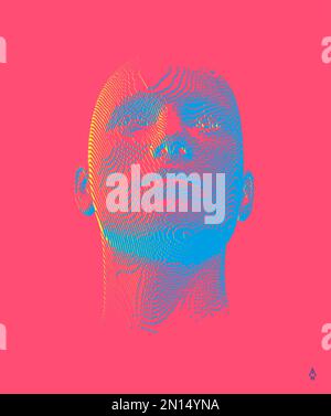 Abstract digital human head constructing from cubes. Minimalistic design for business presentations, flyers or posters. Technology and robotics concep Stock Vector