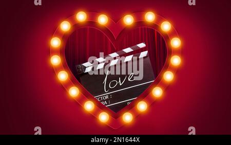 LOVE.Handwriting on film slate.storytelling inspiration Screenwriting  for Love story in valentine's day Stock Photo