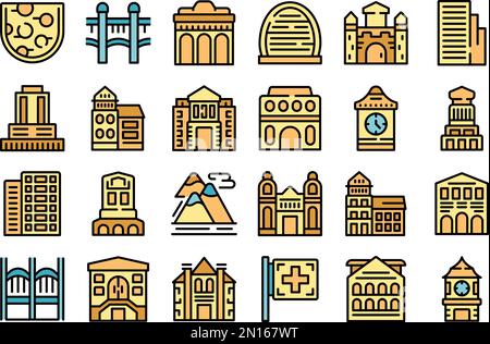 Bern icons set outline vector. Bear capital. City canton color line on white isolated Stock Vector