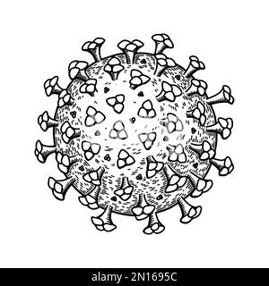 Coronavirus isolated on white background. Hand drawn realistic detailed scientifical vector illustration in sketch style Stock Vector