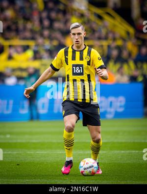 Dortmund, Germany. 4th Feb, 2023.  Nico Schlotterbeck (BVB) Borussia Dortmund - SC Freiburg Bundesliga 04.02.2023  Copyright (nur für journalistische Stock Photo