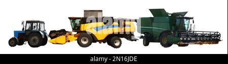 Set of different agricultural machinery on white background. Banner design Stock Photo