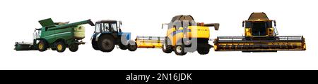 Set of different agricultural machinery on white background. Banner design Stock Photo