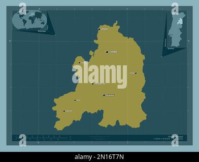 Guarda, district of Portugal. Solid color shape. Locations of major ...
