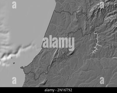 Leiria, district of Portugal. Bilevel elevation map with lakes and rivers Stock Photo