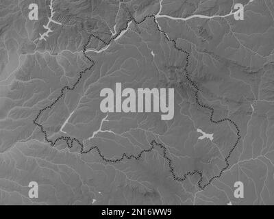 Portalegre, district of Portugal. Grayscale elevation map with lakes and rivers Stock Photo