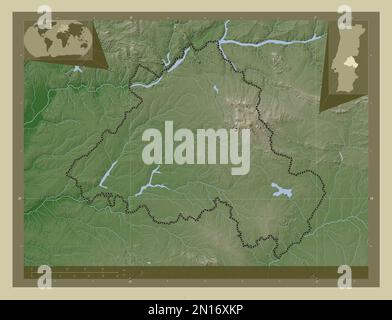 Portalegre, district of Portugal. Elevation map colored in wiki style with lakes and rivers. Corner auxiliary location maps Stock Photo