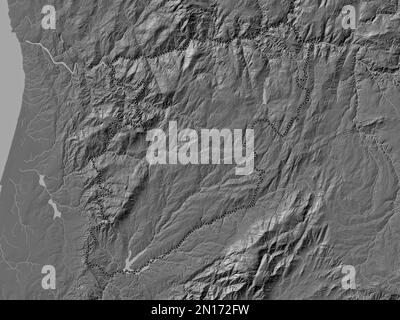 Viseu, district of Portugal. Bilevel elevation map with lakes and rivers Stock Photo