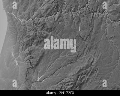 Viseu, district of Portugal. Grayscale elevation map with lakes and rivers Stock Photo