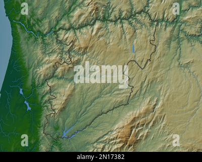 Viseu, district of Portugal. Colored elevation map with lakes and rivers Stock Photo