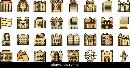 Vienna icons set outline vector. Opera house. Austria city color line on white isolated Stock Vector