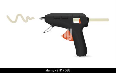 Realistic black hot glue gun against white background vector illustration Stock Vector