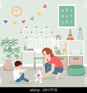 Child psychologist flat concept with boy and female specialist vector illustration Stock Vector