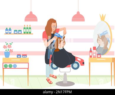 Kids services flat composition with child hair stylist vector illustration Stock Vector