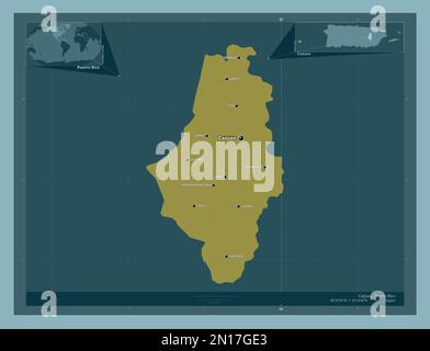 Caguas, municipality of Puerto Rico. Solid color shape. Locations and names of major cities of the region. Corner auxiliary location maps Stock Photo