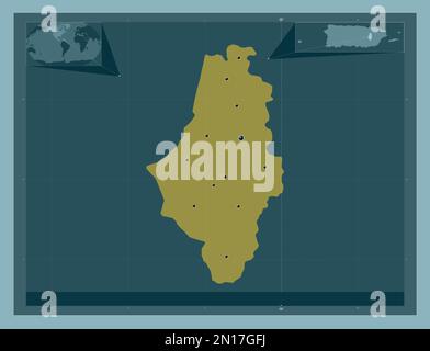 Caguas, municipality of Puerto Rico. Solid color shape. Locations of major cities of the region. Corner auxiliary location maps Stock Photo