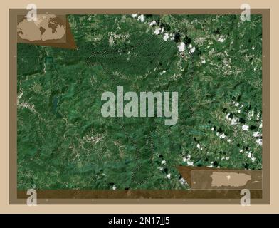 Ciales, municipality of Puerto Rico. Low resolution satellite map. Corner auxiliary location maps Stock Photo