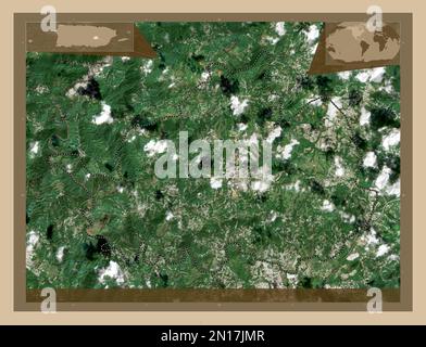 Cidra, municipality of Puerto Rico. Low resolution satellite map. Corner auxiliary location maps Stock Photo