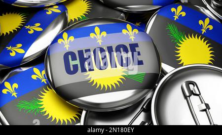 Choice in Guadeloupe - colorful handmade electoral campaign buttons for promotion of choice in Guadeloupe.,3d illustration Stock Photo