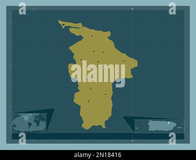 San Juan, municipality of Puerto Rico. Solid color shape. Locations of major cities of the region. Corner auxiliary location maps Stock Photo