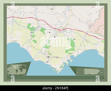 Santa Isabel, municipality of Puerto Rico. Open Street Map. Locations of major cities of the region. Corner auxiliary location maps Stock Photo