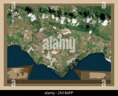 Santa Isabel, municipality of Puerto Rico. Low resolution satellite map. Corner auxiliary location maps Stock Photo