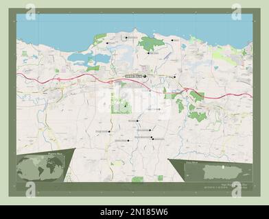 Vega Baja, municipality of Puerto Rico. Open Street Map. Locations and names of major cities of the region. Corner auxiliary location maps Stock Photo