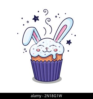 Easter cake - rabbits with ears in cartoon style. Easter bakery with bunny character. Hand drawn Easter hare character. Stock Vector