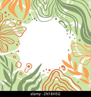 EBRU STYLE FRAME Flat Blurry Abstract Organic Shapes Bright Colors Motif Hand Drawn Fabric Print Textile Background Modern Matisse Design Creative Art Stock Vector