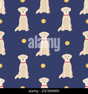 Golden retriever dogs in different poses and coat colors. Seamless pattern. Adult goldies and puppy set. Vector illustration, Stock Vector