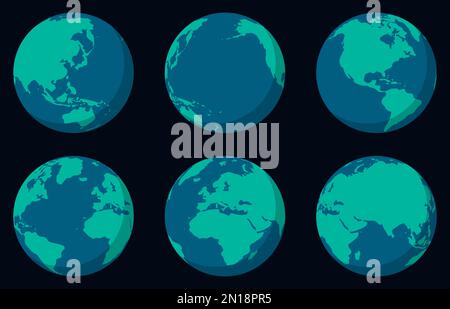 Set of globes of Earth. World map in globe shape. Vector illustration. Eps 10. Stock Vector