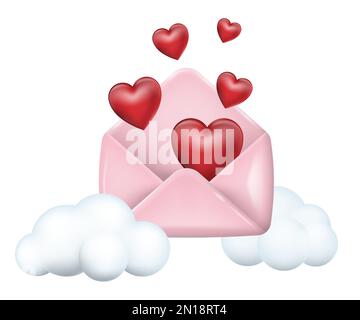 3D Open Envelope Letter with Red Heart Isolated Stock Vector Image ...