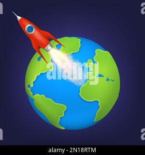 Spacecraft shuttle fly around Earth planet. Vector illustration. Eps 10. Stock Vector