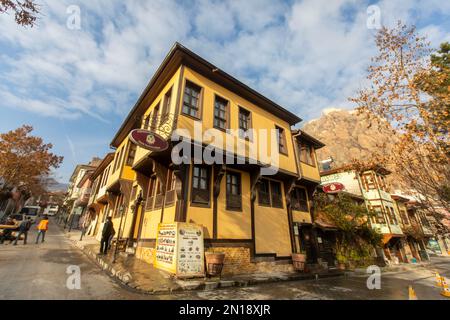 Afyonkarahisar, Turkey, January 20, 2023: Traditional turkish ottoman houses in Afyonkarahisar old town. Stock Photo