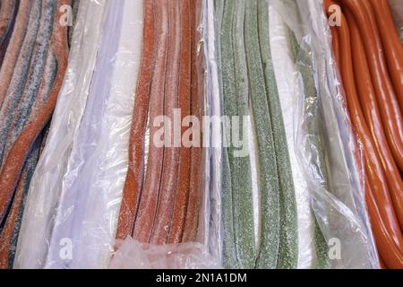 Detail of traditional sweets in an old market, unhealthy food Stock Photo