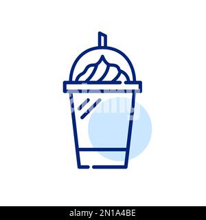 Frappe drink with whipped cream in a plastic cup. Pixel perfect, editable stroke icon Stock Vector