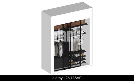 3D Concept Closet, rendered elevation/perspective/plan view, Vector, Colorful illustration Stock Photo