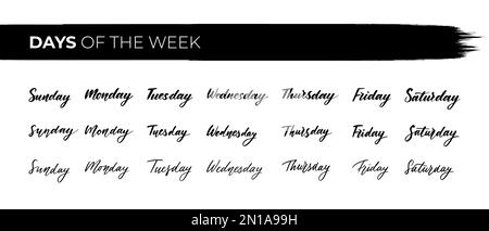 Hand Lettered Days of the Week. Calligraphy words Monday, Tuesday, Wednesday,  Thursday, Friday, Saturday, Sunday. Lettering Stock Vector Image & Art -  Alamy