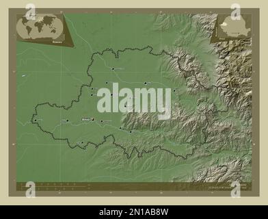 Arad, county of Romania. Elevation map colored in wiki style with lakes ...