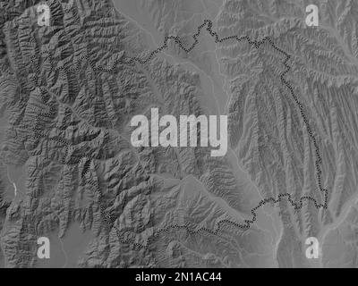 Bacau, county of Romania. Grayscale elevation map with lakes and rivers Stock Photo