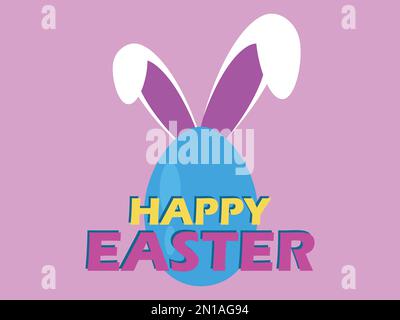 Happy Easter. Painted egg with bunny ears on a pink background. Design for greeting card, banners and posters. Vector illustration Stock Vector