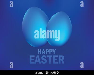 Happy Easter. Painted eggs blue. Festive Easter eggs with gradient color. Design for postcard, greeting card, poster. Vector illustration Stock Vector