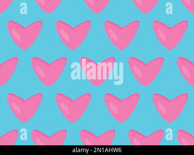 Seamless pattern with pink hearts on a blue background. Valentine's Day. Design for printing on paper, promotional materials and fabric. Vector illust Stock Vector