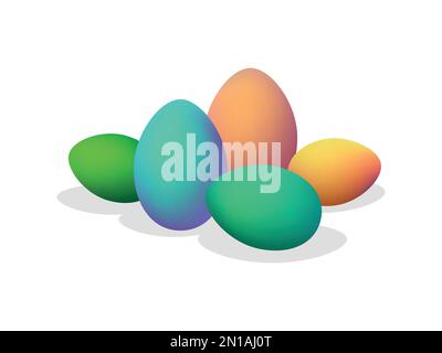 Painted Easter eggs isolated on white background. Composition of colorful eggs with pastel gradient. Christ is risen, Happy Easter. Design for greetin Stock Vector