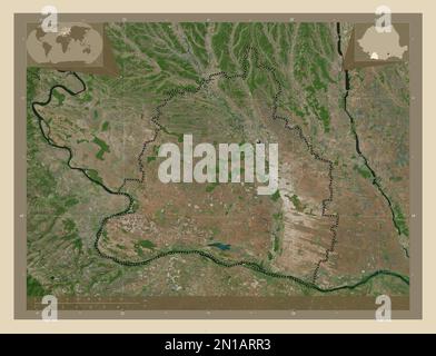 Dolj, county of Romania. High resolution satellite map. Corner auxiliary location maps Stock Photo
