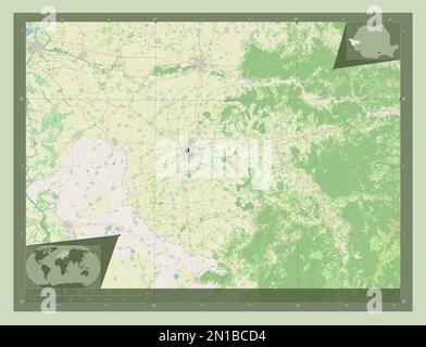 Timis, county of Romania. Open Street Map. Corner auxiliary location maps Stock Photo