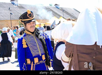 Daugavpils, Latvia, July 2021. Costumed historical reconstruction on the theme of the Napoleonic wars, soldiers in military uniform of 1812. Stock Photo