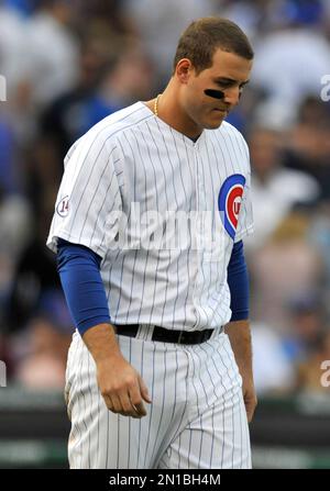 Chicago Cubs' Anthony Rizzo stands in the dugout during a baseball game  Pittsburgh Pirates in Pittsburgh, Monday, July 1, 2019. (AP Photo/Gene J.  Puskar Stock Photo - Alamy