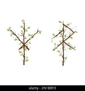 Tree branch viking runes set Stock Vector